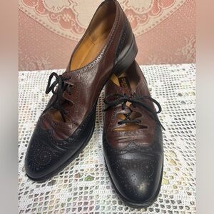 Carel Paris Two-Tone Leather Brogue Oxford Loafers Made in Italy Sz 39/8-8.5